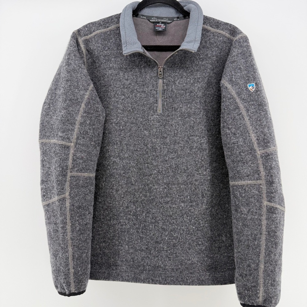 Kuhl Thermo Kore 1/4 Zip Sweater‎ Fleece Mens M Gray Wool Blend EUC